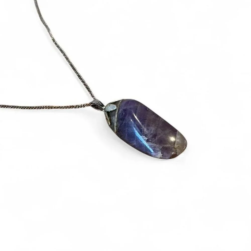 Vintage Amethyst silver‎ pendant necklace purple 16 inch chain